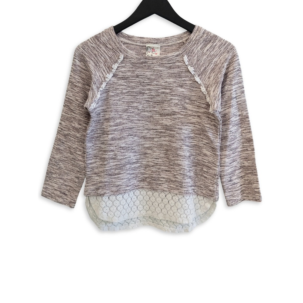 Jenna & Jessie Sweater Girls L Marled Knit Shirt Lace Trim Top Long Sleeve